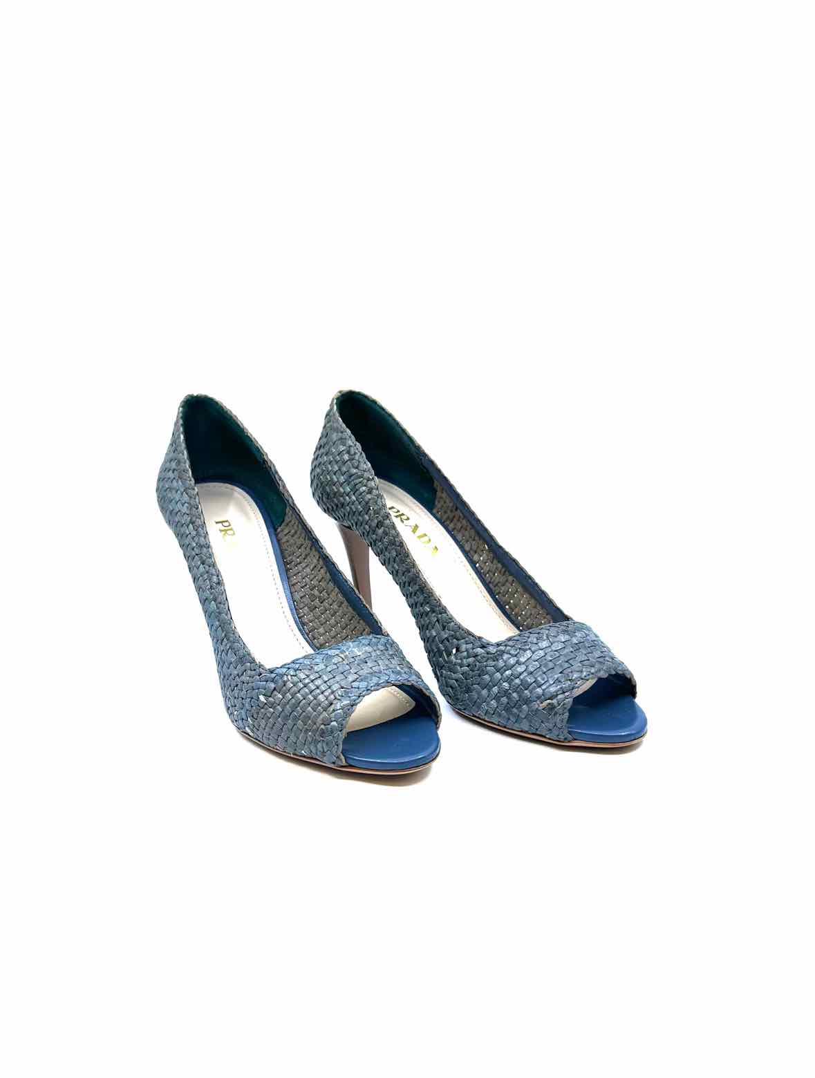 PRADA Size 9.5 Blue Leather Woven Pumps