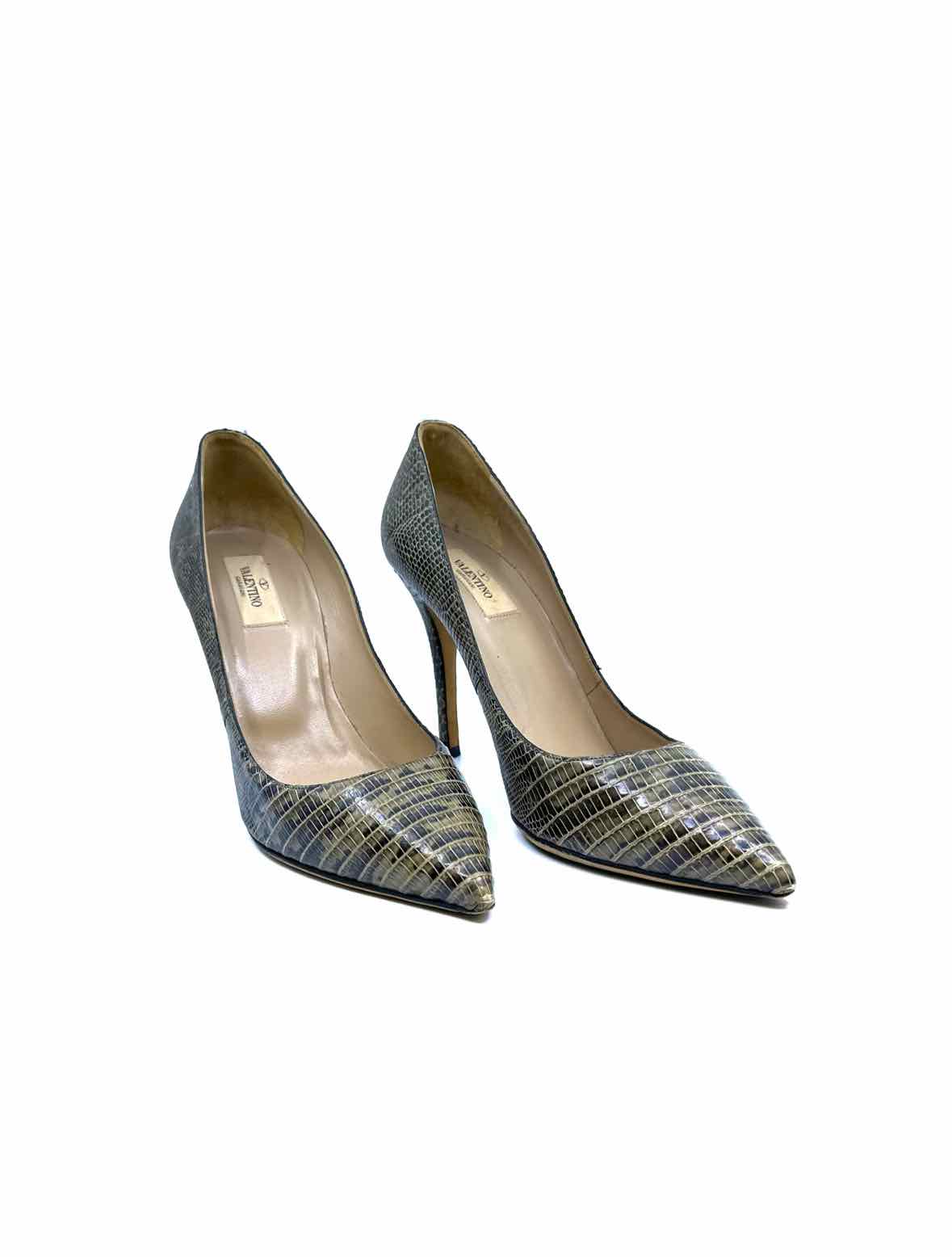 VALENTINO Size 10.5 Brown, beige Lizard Pumps