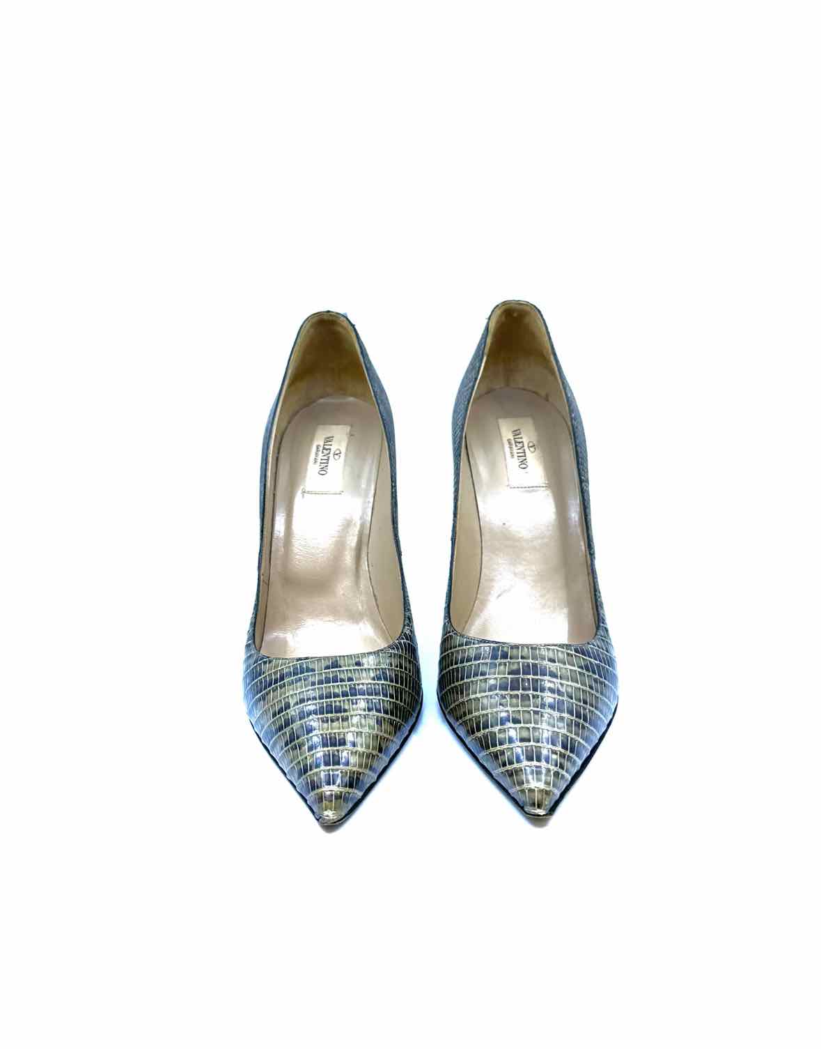 VALENTINO Size 10.5 Brown, beige Lizard Pumps