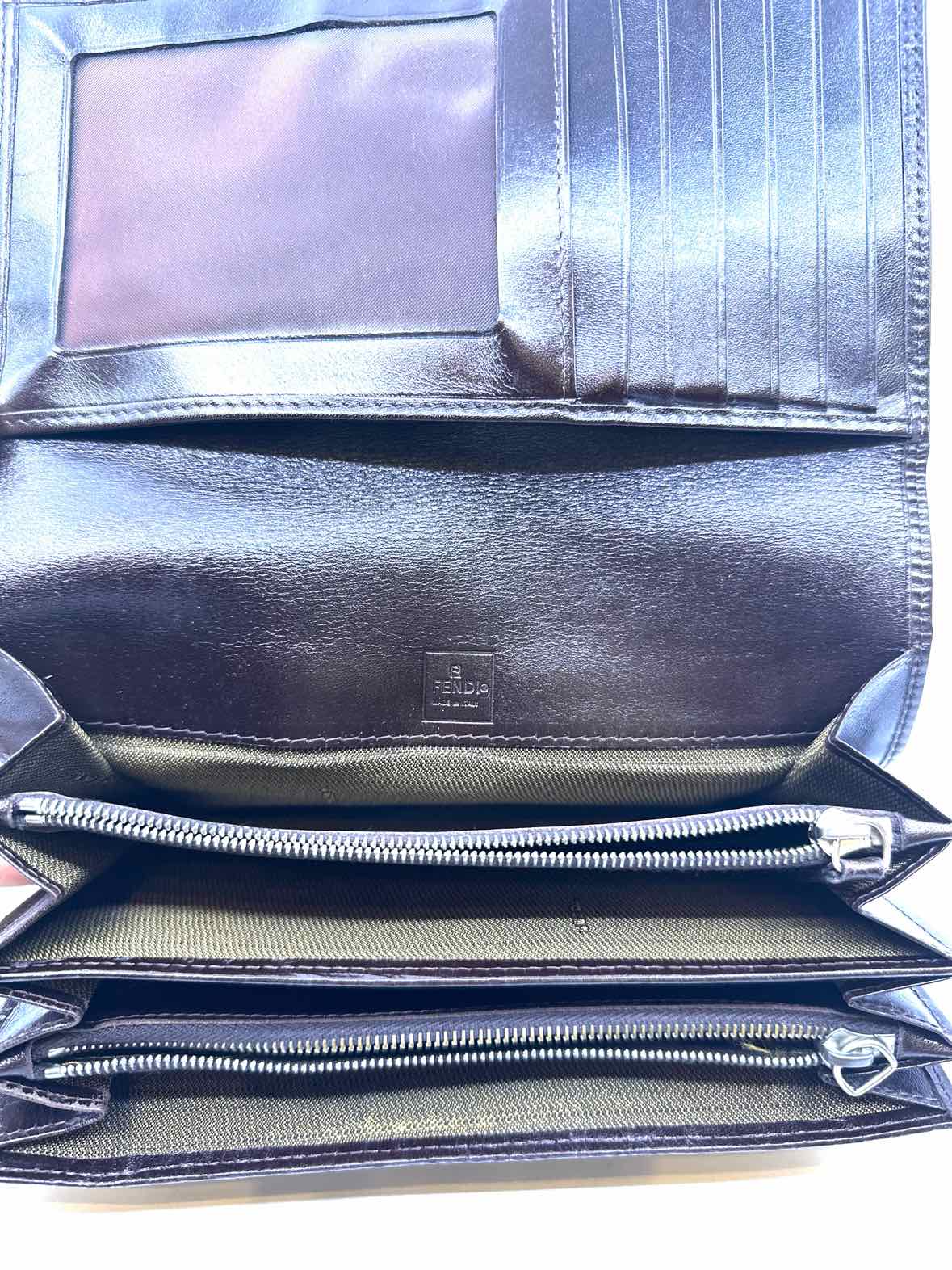 FENDI Brown Canvas Leather Monogram Wallet
