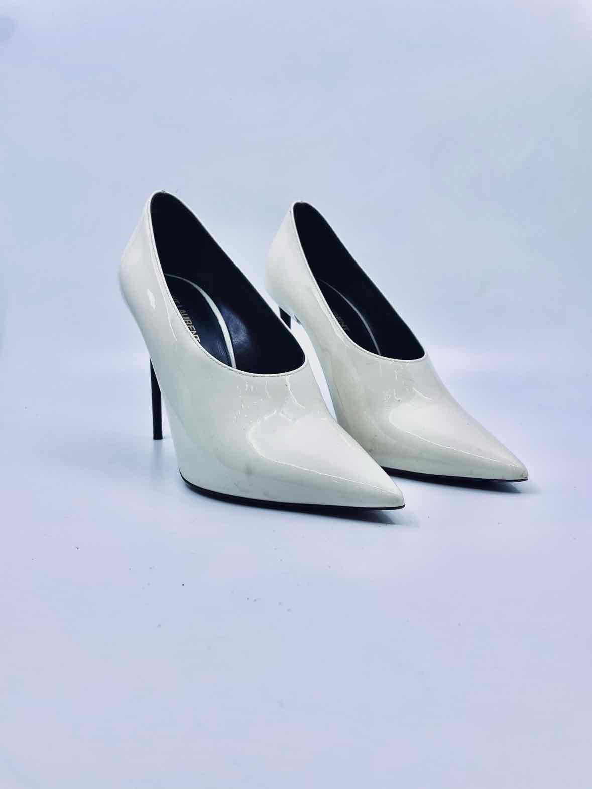 SAINT LAURENT Size 8.5 Cream Patent Leather Pumps