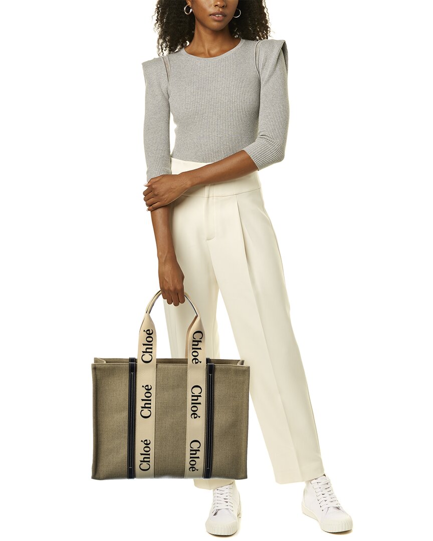 Chloe Woody Large Canvas & Leather Tote
