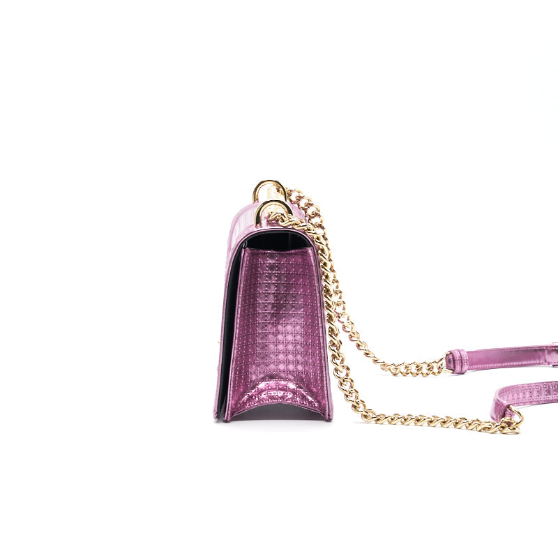 CHRISTIAN DIOR Metallic Calfskin Micro-Cannage Diorama Medium Flap Bag Pink