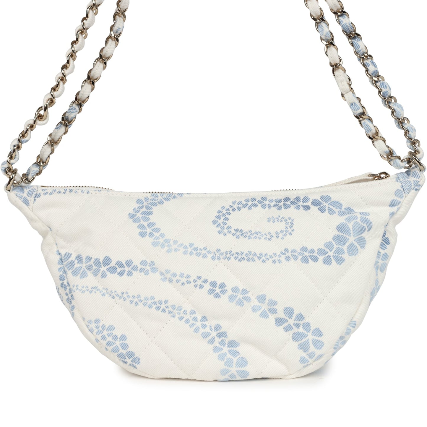 Chanel Large Coco Beach Hobo Bag in White and Blue Denim Light Gold Hardware