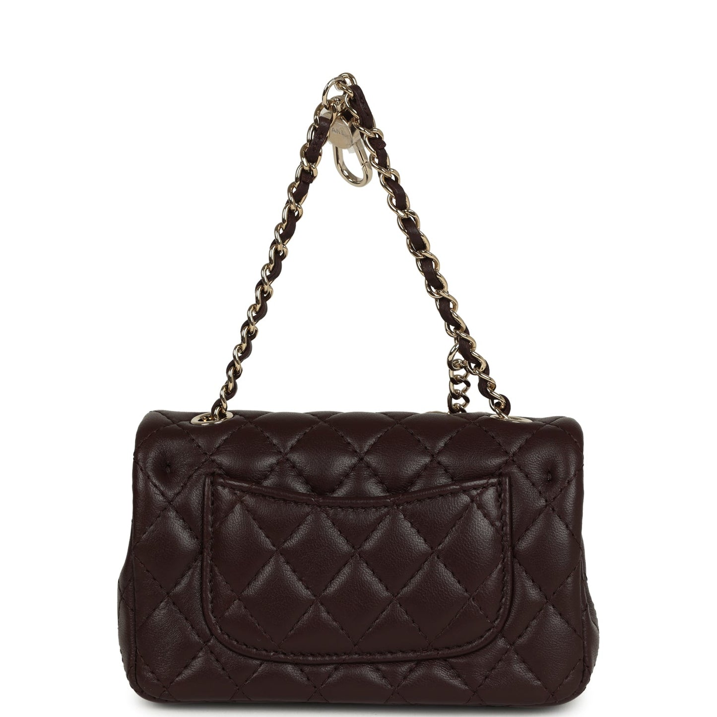 Chanel Nano Classic Double Flap Bag Charm Dark Brown Lambskin Light Gold Hardware