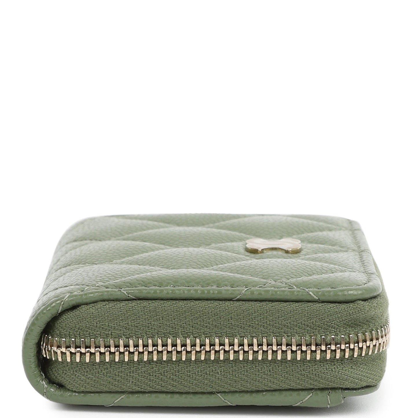 Chanel Classic Zipped Coin Purse Wallet Khaki Shiny Caviar Light Gold Hardware
