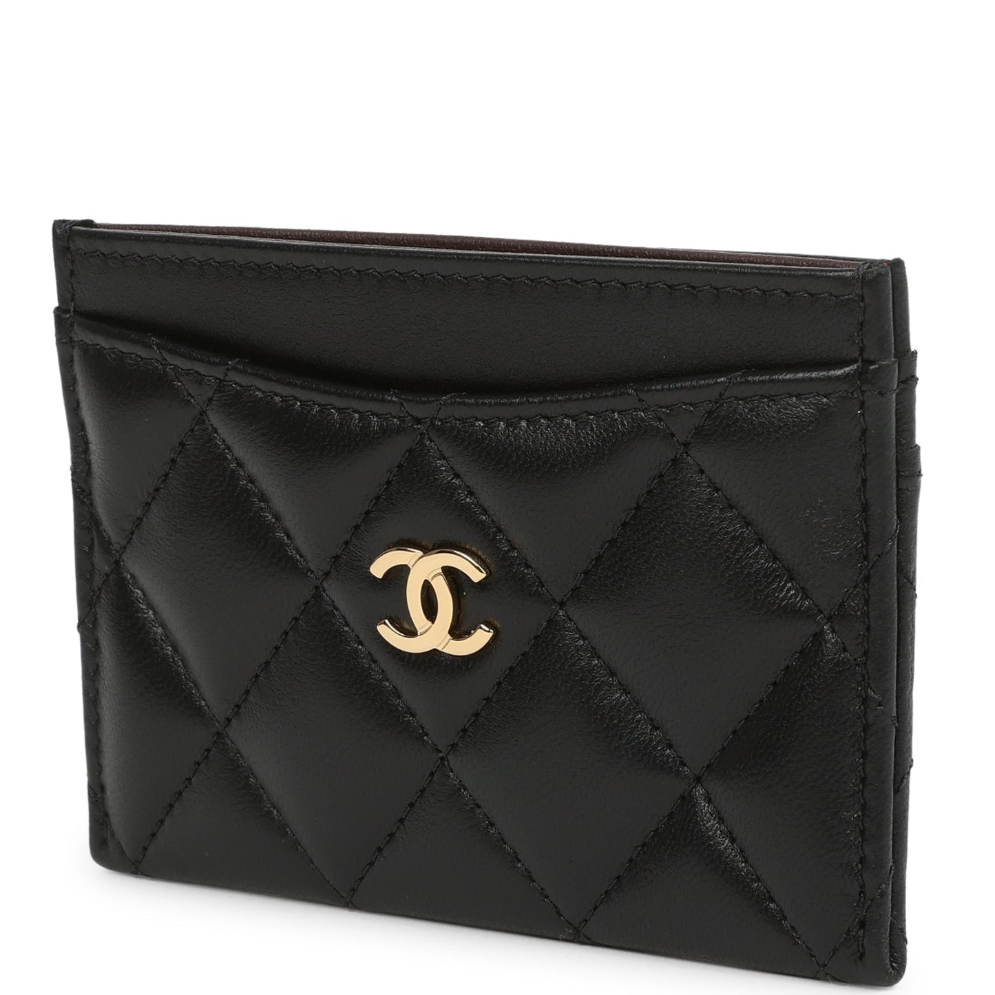 Chanel Classic Card Holder Wallet Black Lambskin Light Gold Hardware