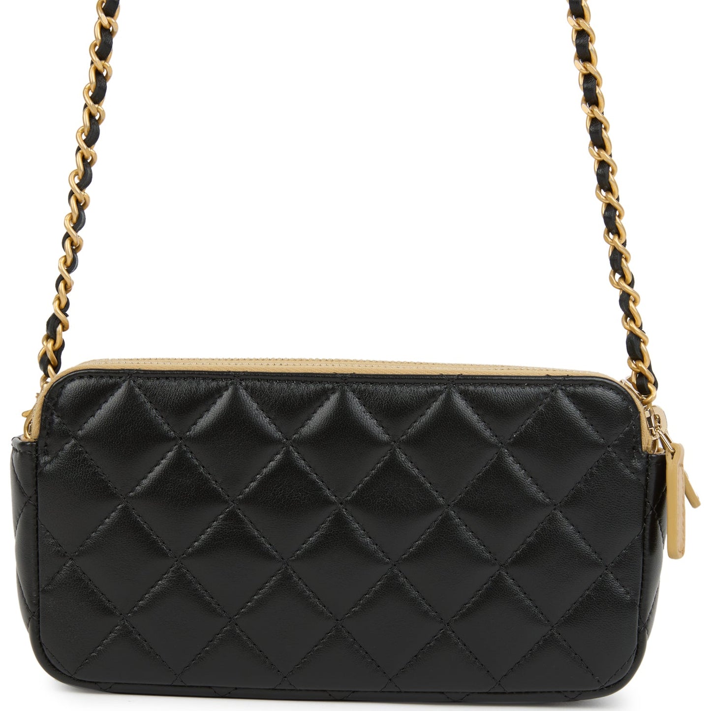 Chanel Double Touch Phone Holder with Chain Black & Brown Shiny Lambskin and Suede Brushed Gold Hardware