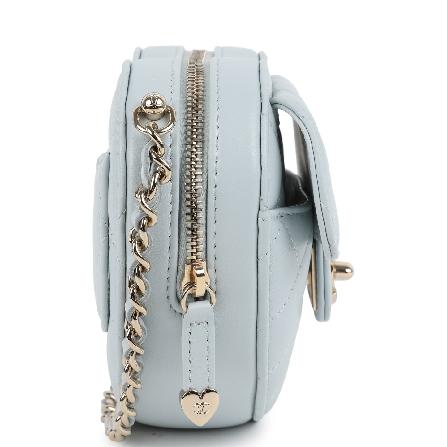 Chanel CC In Love Small Heart Bag with Chain Light Blue Lambskin Light Gold Hardware