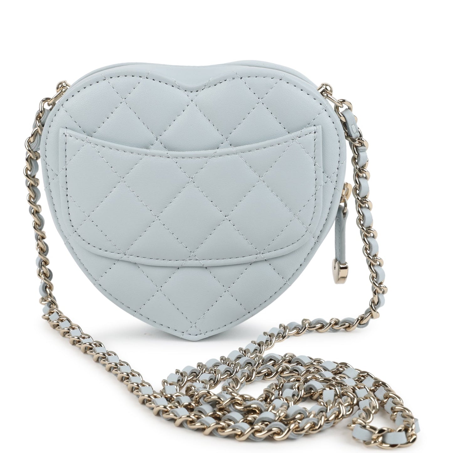 Chanel CC In Love Small Heart Bag with Chain Light Blue Lambskin Light Gold Hardware