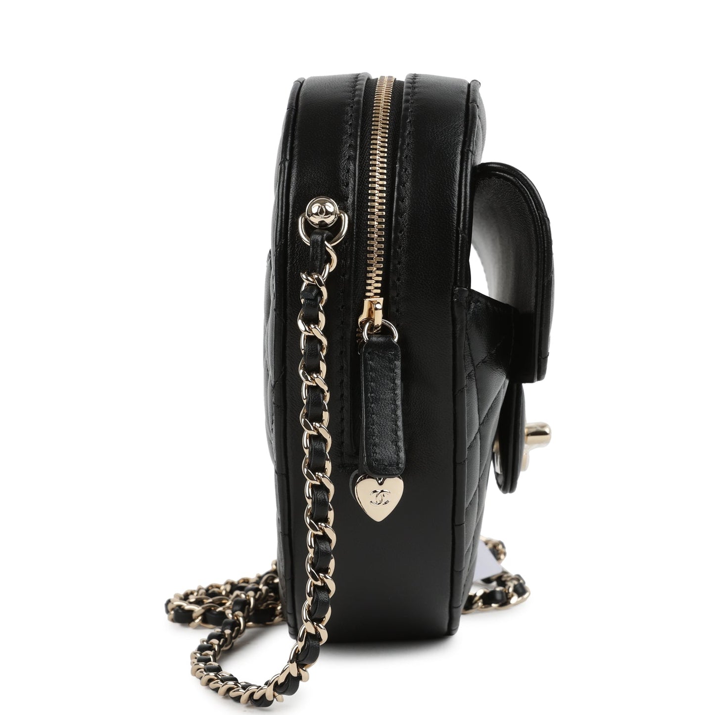 Chanel CC In Love Large Heart Bag with Chain Black Lambskin Light Gold Hardware