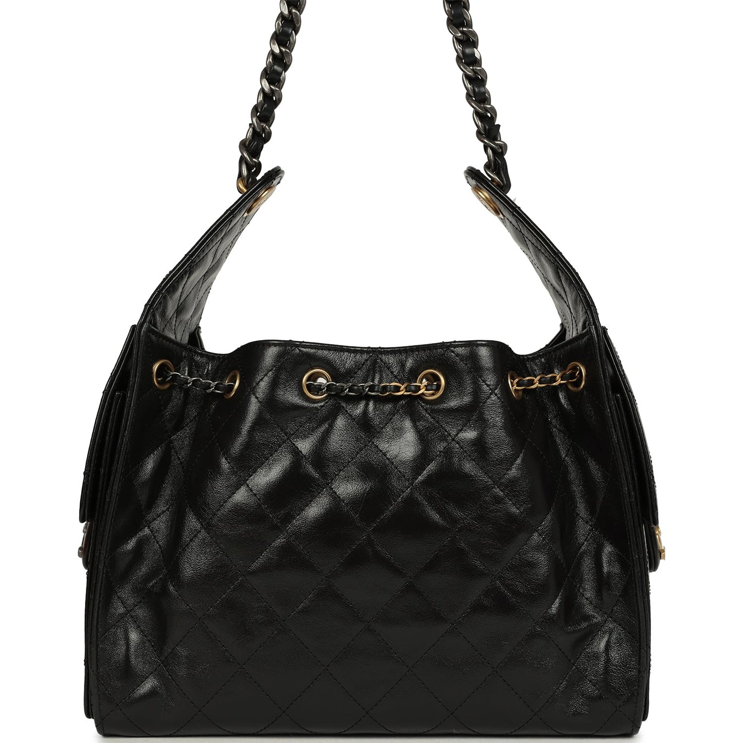 Chanel Small 25 Hobo Bag Black Shiny Crumpled Calfskin Mixed Metal Hardware