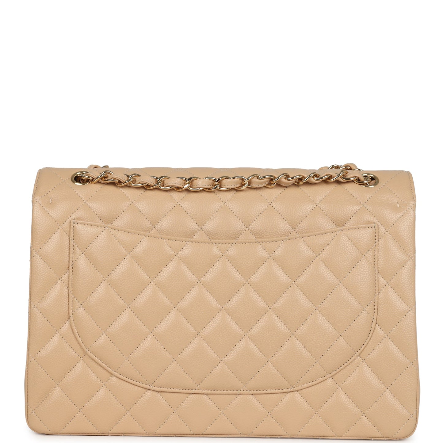 Chanel Maxi Classic Double Flap Bag Beige Caviar Gold Hardware