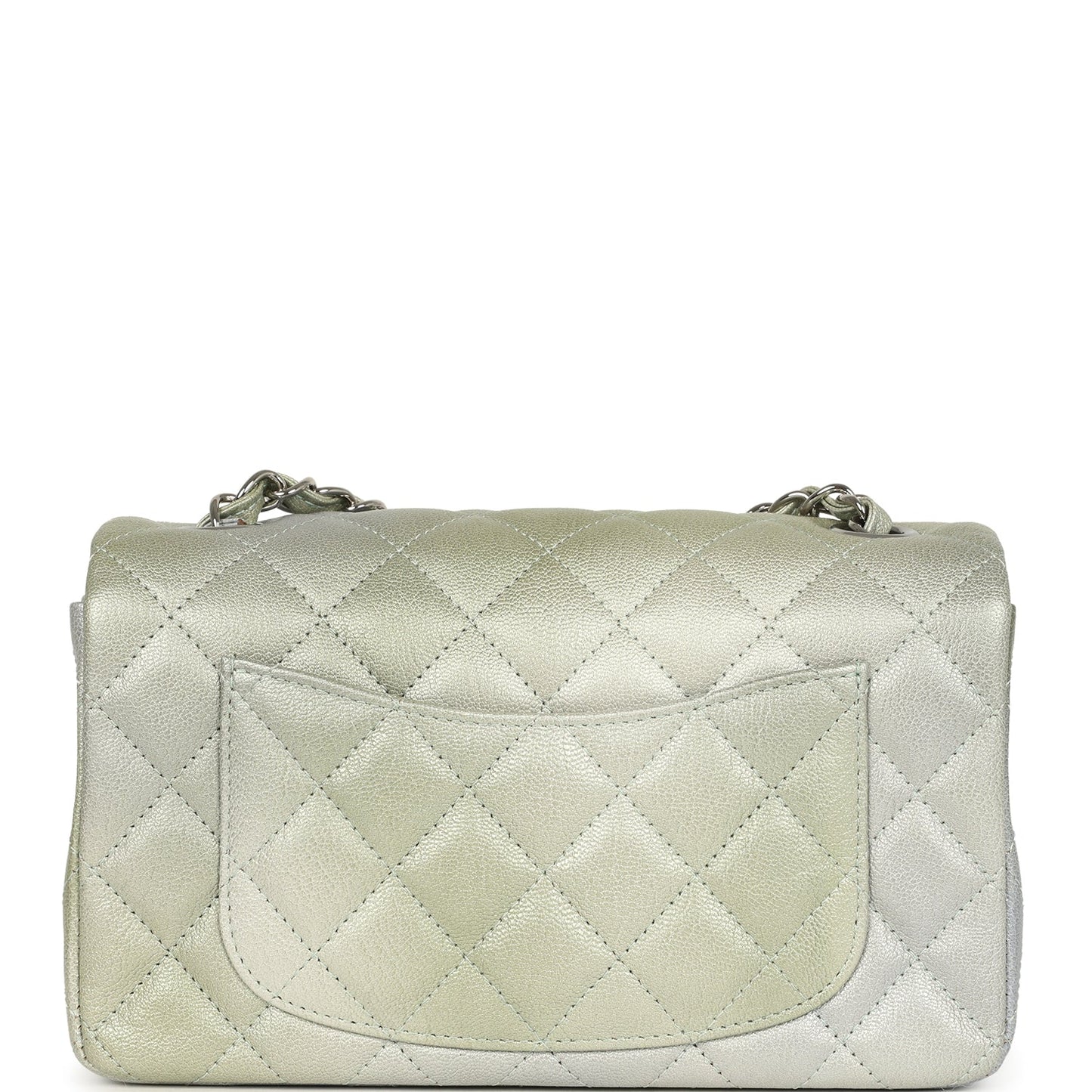 Chanel Mini Classic Rectangular Flap Bag Grey and Green Ombre Iridescent Goatskin Silver Hardware