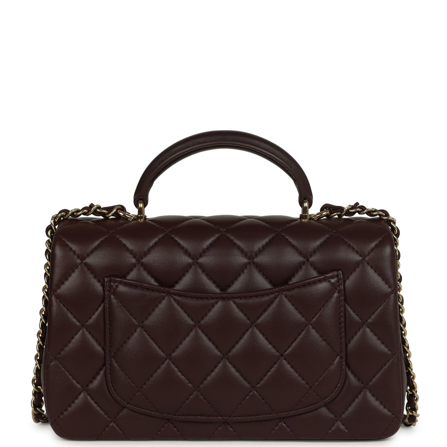 Chanel Mini Rectangular Flap Bag with Top Handle Dark Brown Lambskin Light Gold Hardware