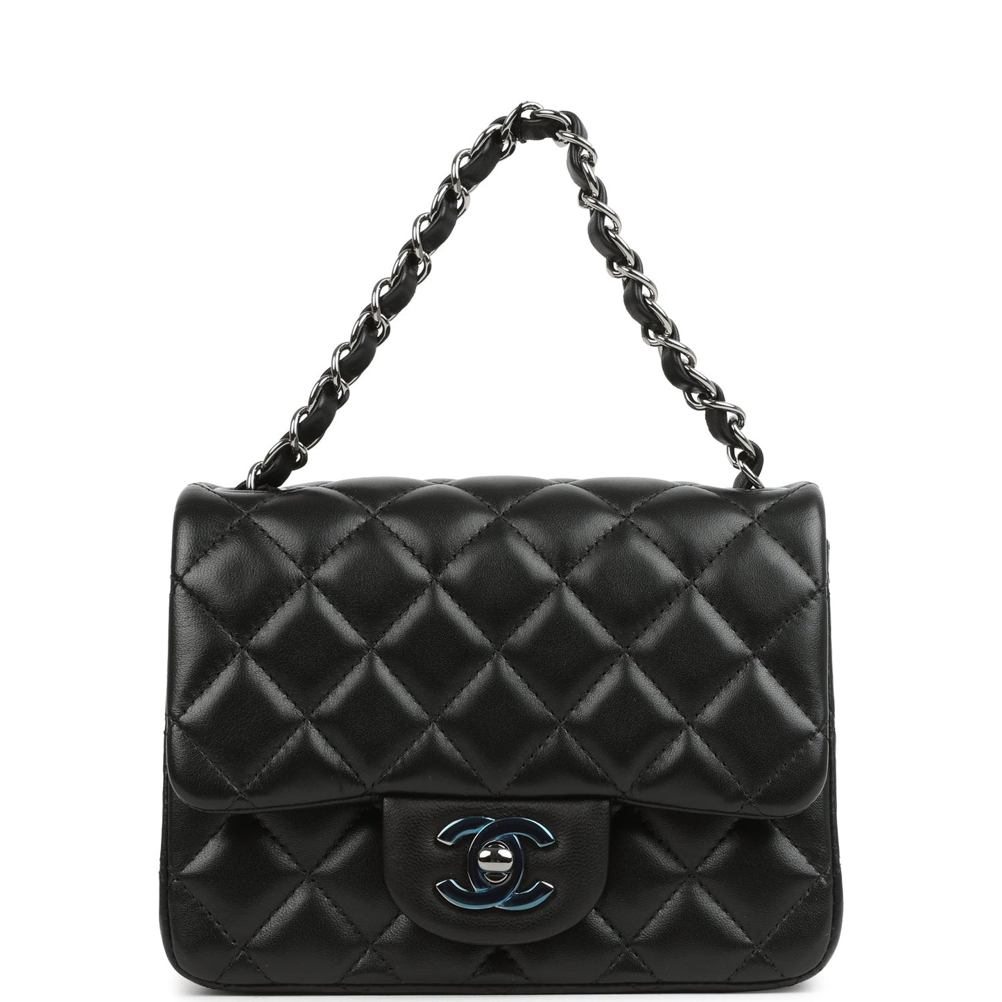 Chanel Mini Classic Square Flap Bag Black Lambskin Ruthenium Hardware