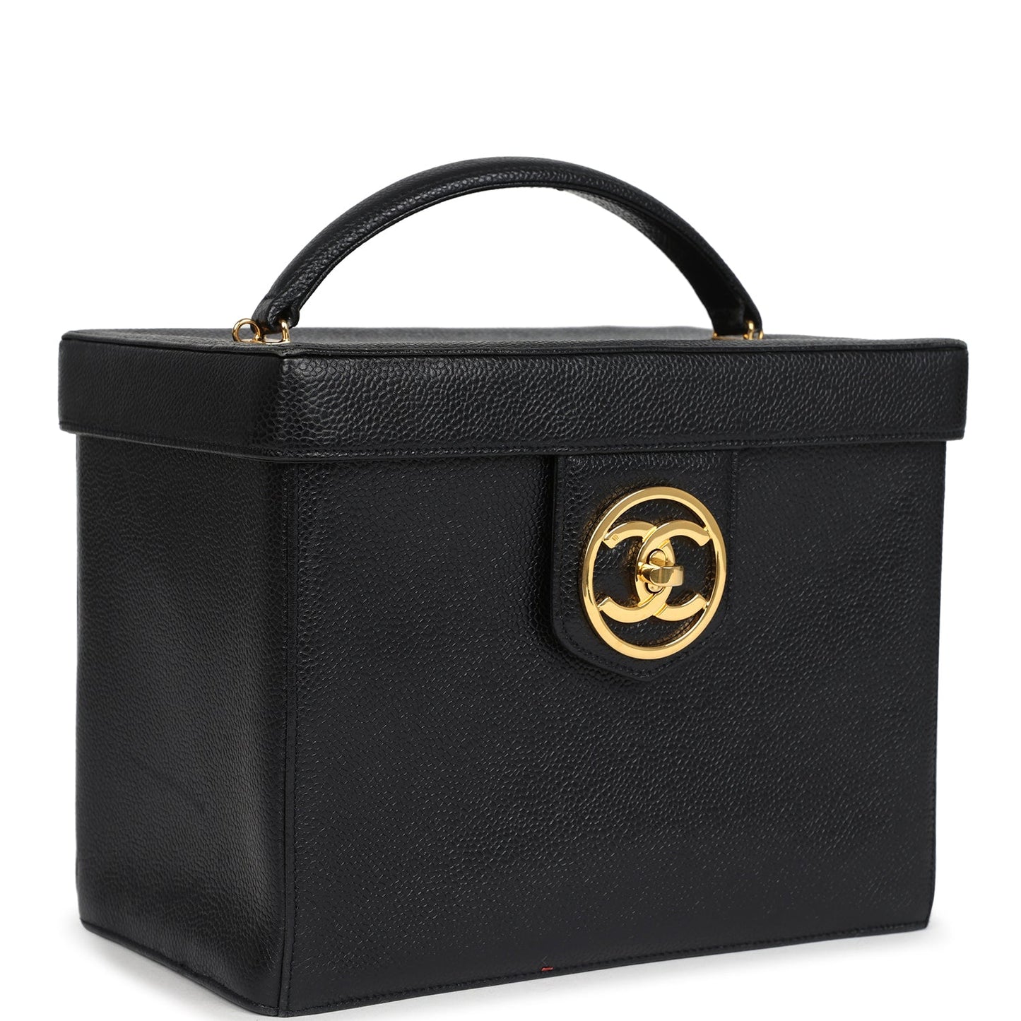 Vintage Chanel Large Box Vanity Bag Black Caviar Gold Hardware