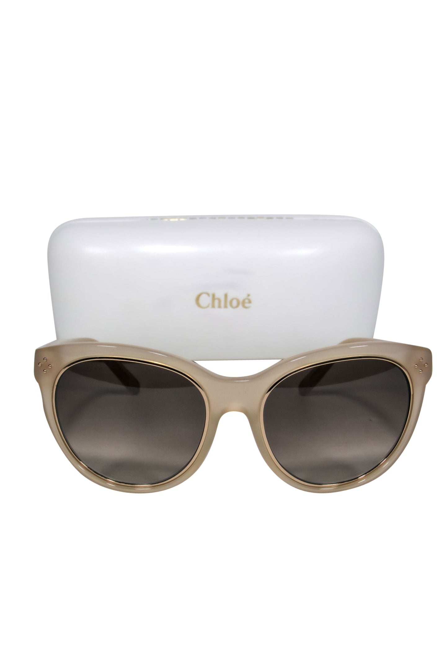 Chloe - Beige Studded Cat Eye Sunglasses