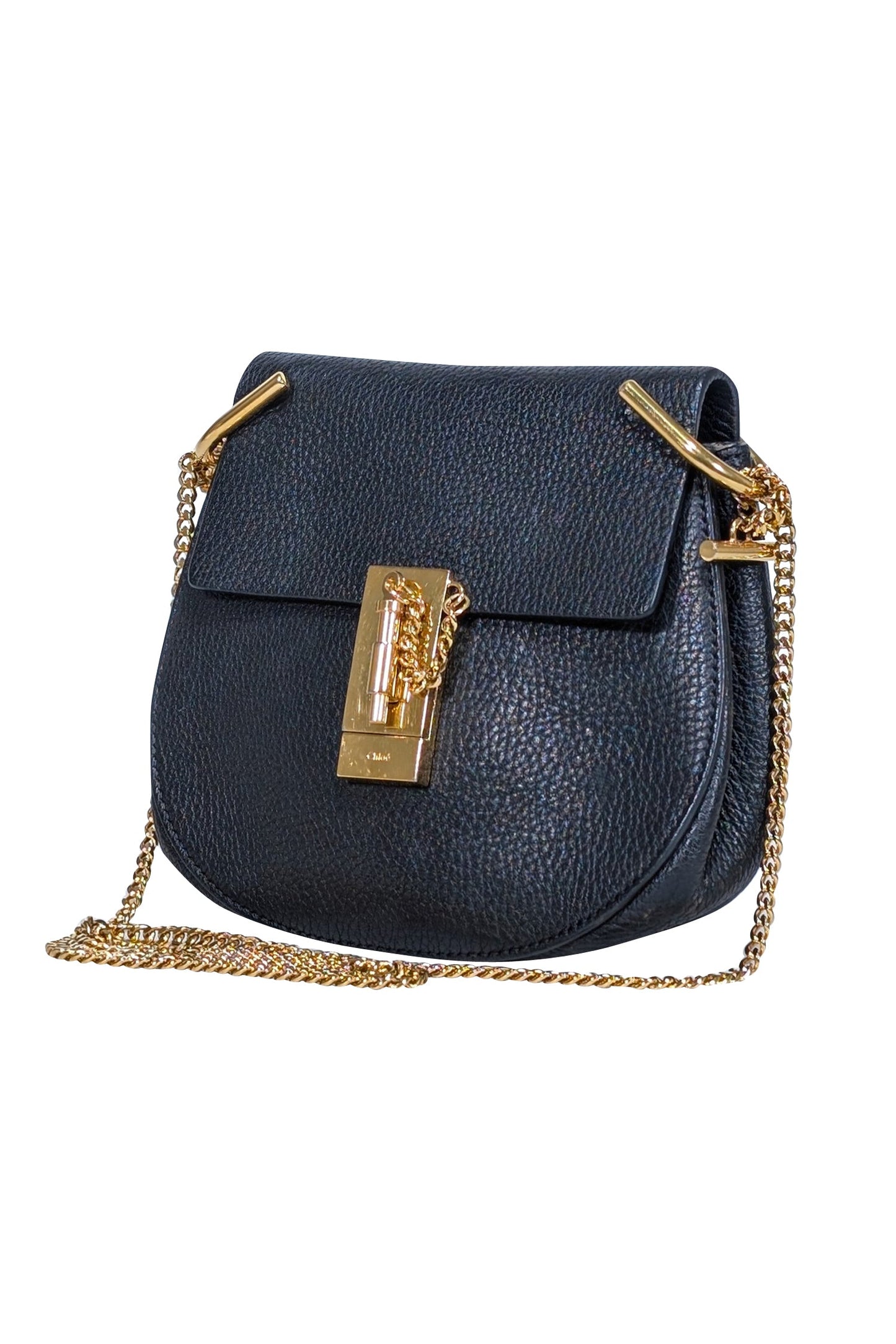 Chloe - Black Grained Lambskin Leather "Drew" Crossbody Bag