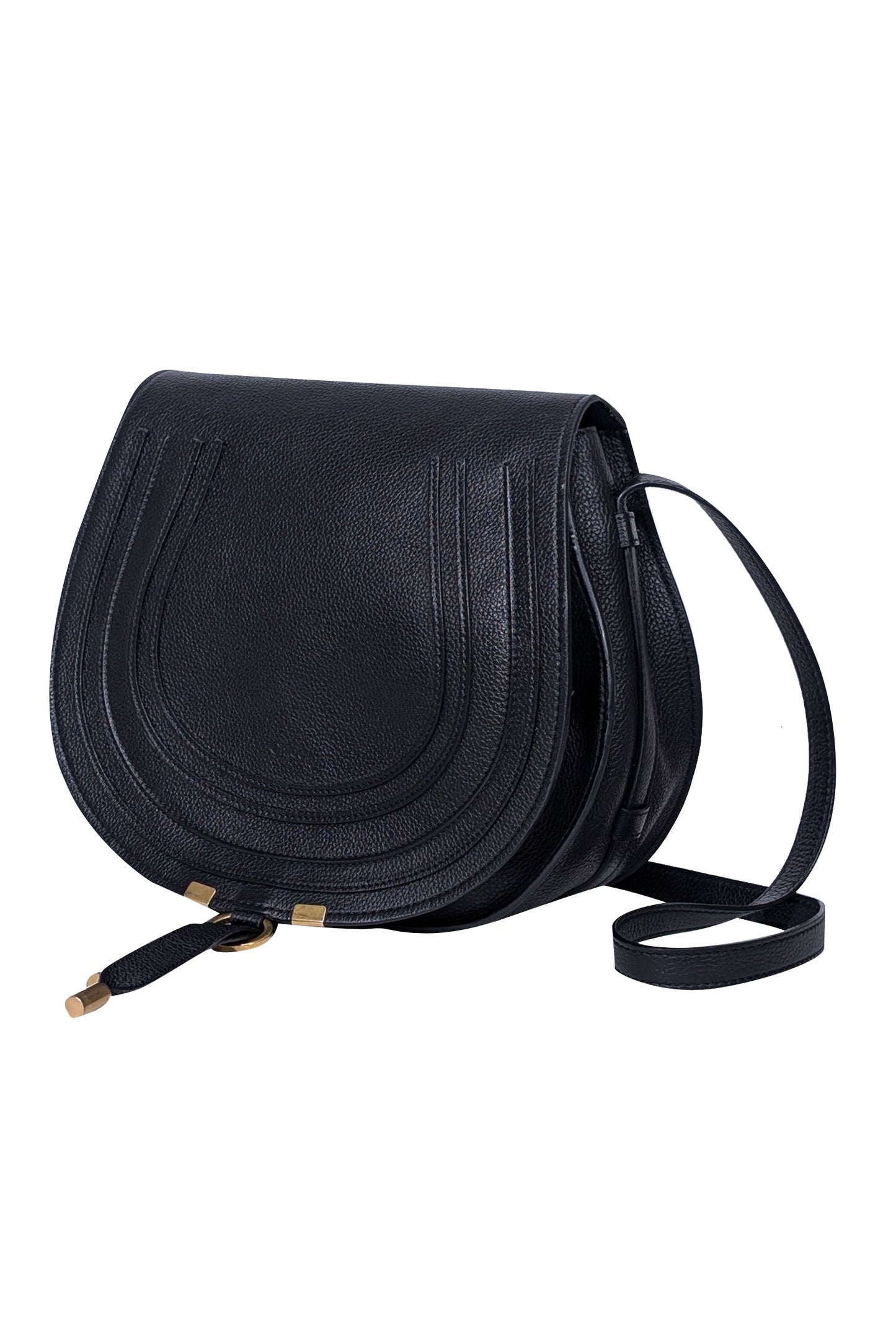 Chloe - Black Grained Leather "Marcie" Medium Crossbody Bag
