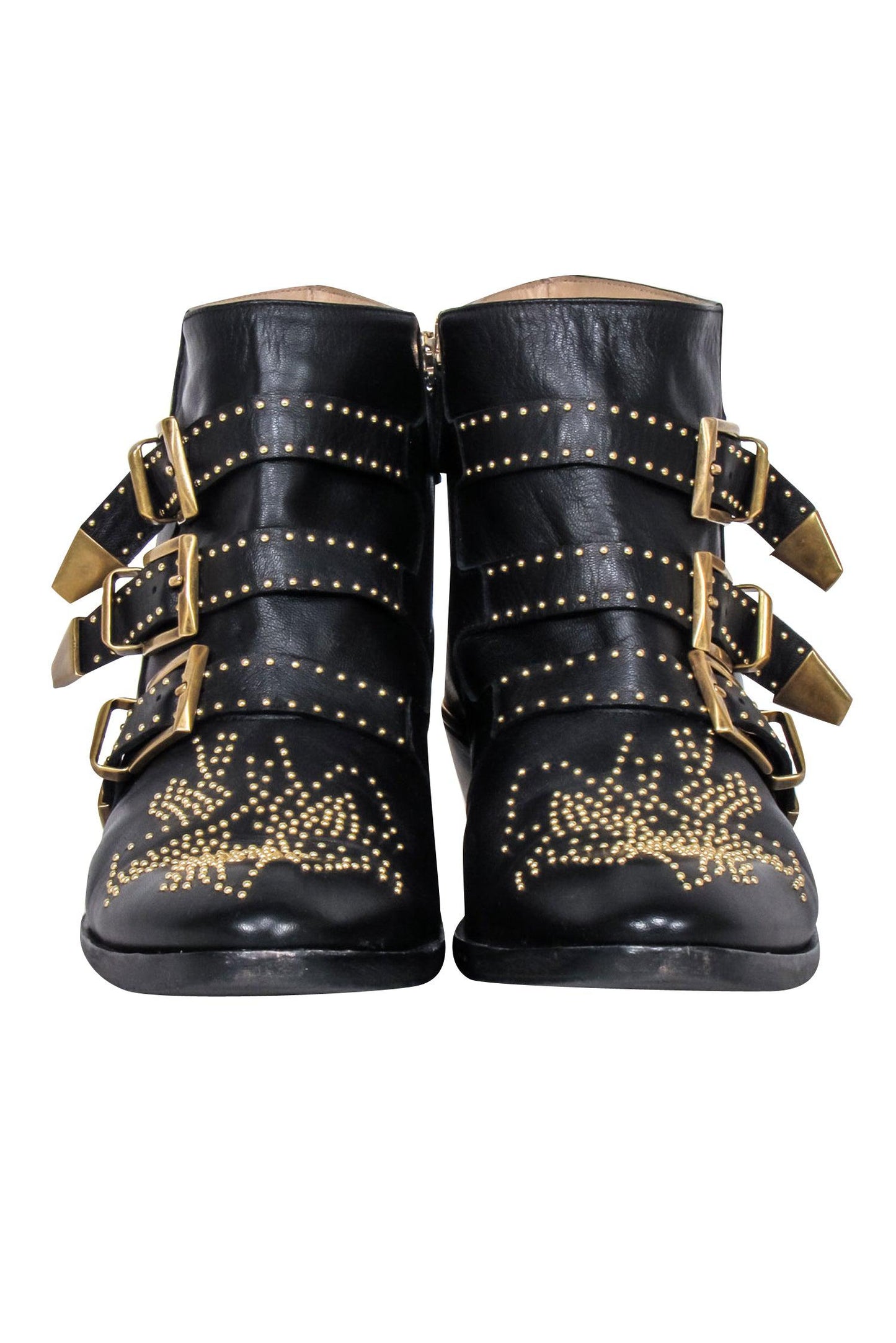 Chloe - Black Leather Gold Studded "Susanna" Booties Sz 11