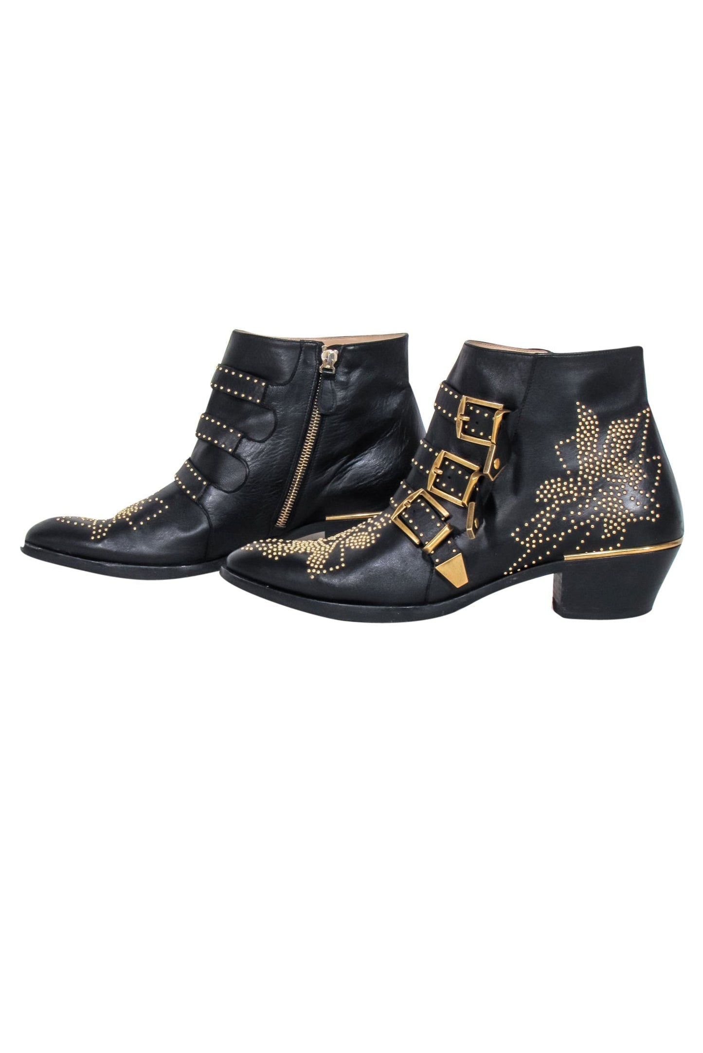 Chloe - Black Leather Gold Studded "Susanna" Booties Sz 11