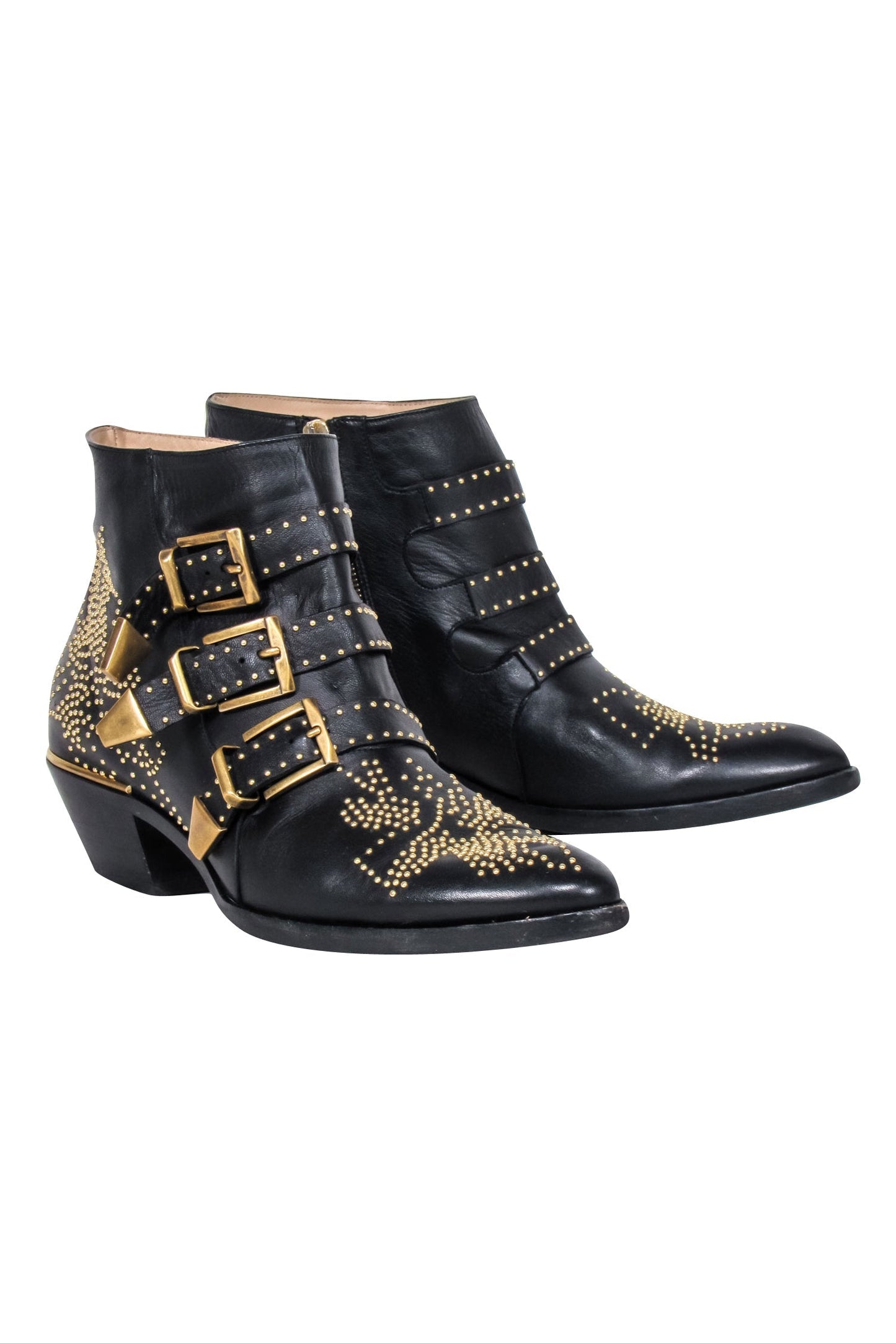 Chloe - Black Leather Gold Studded "Susanna" Booties Sz 11