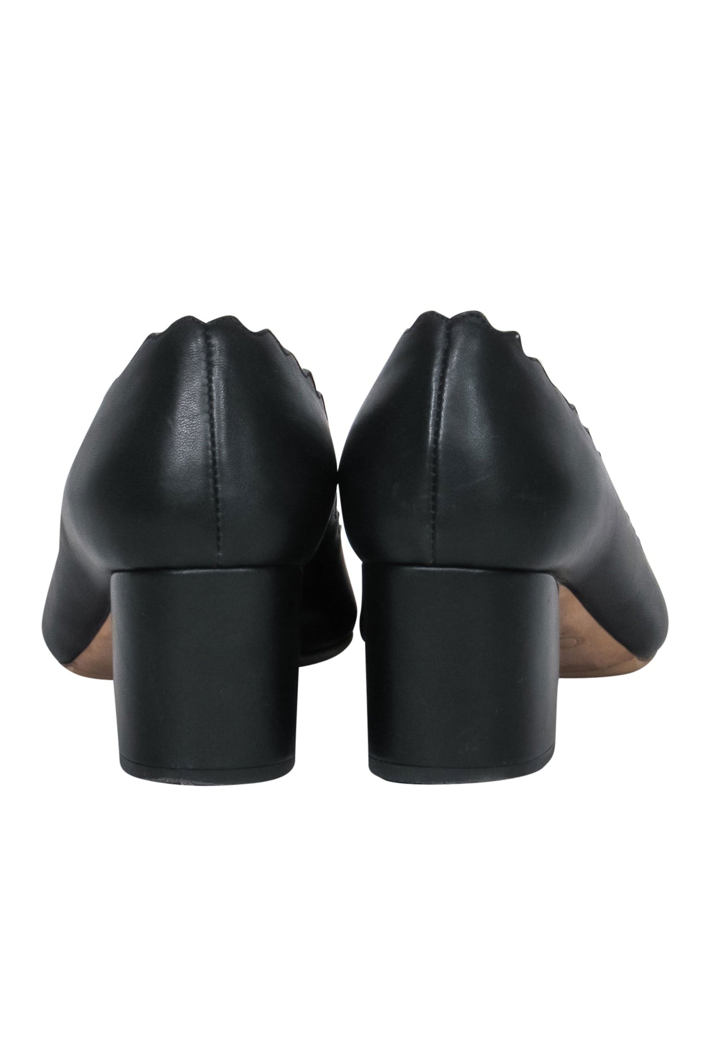 Chloe - Black Leather Scalloped Block Heel "Lauren" Pumps Sz 5.5