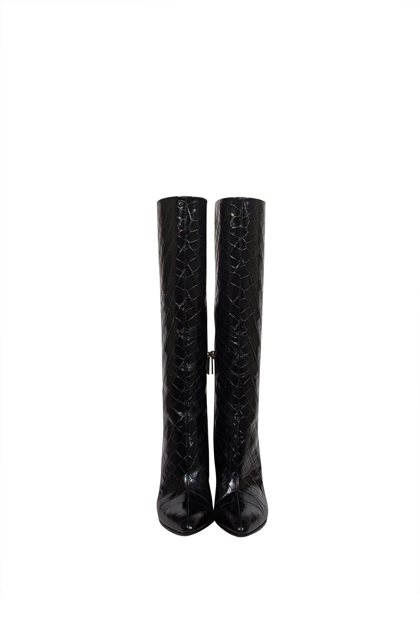 Chloe - Black Patent Croc Embossed Leather Tall Boots Sz 7.5