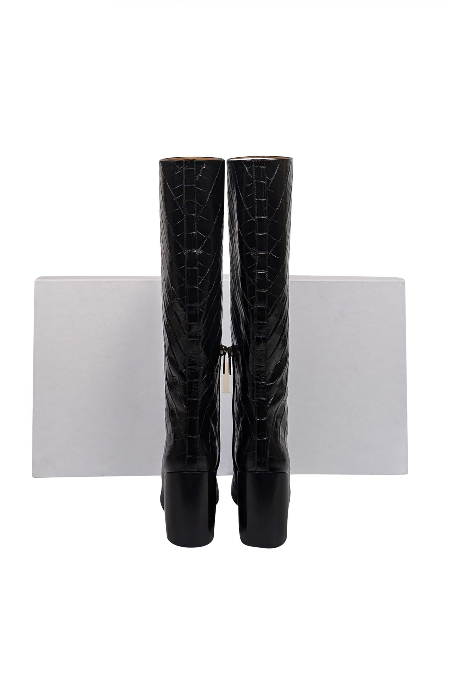Chloe - Black Patent Croc Embossed Leather Tall Boots Sz 7.5