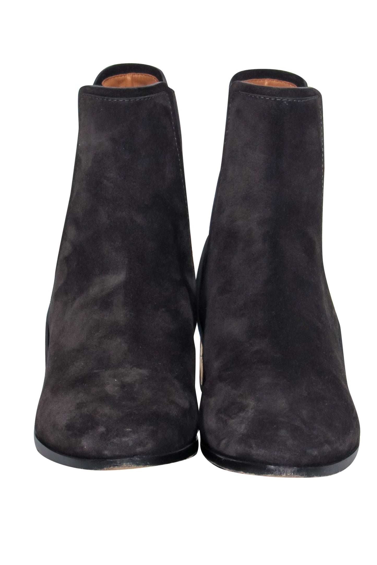 Chloe - Black Suede Chelsea Booties w/ Gold Block Heel Sz 8.5