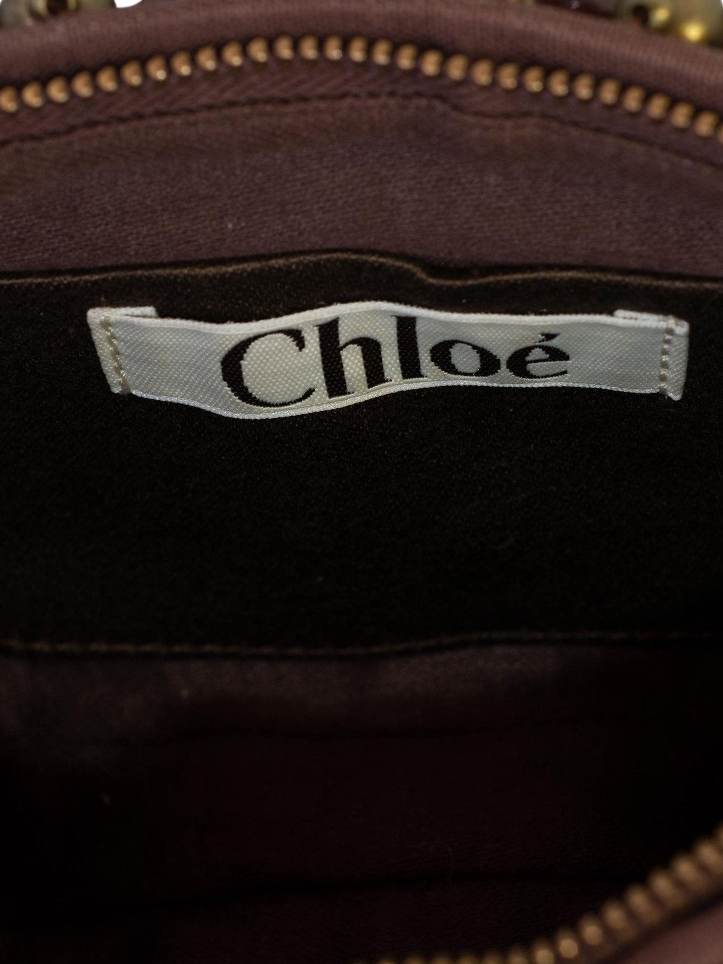Chloe Canvas Beaded Wristlet Bag Brown