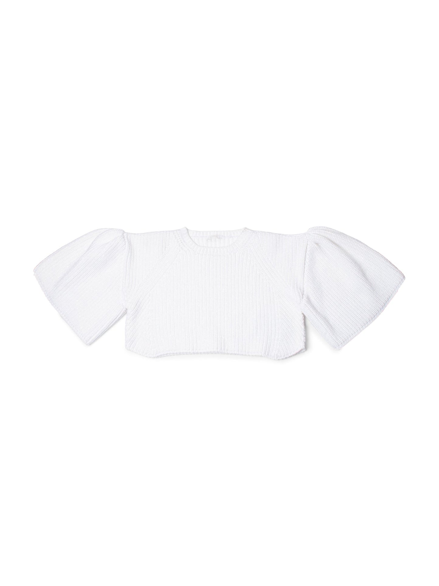 Chloe Cotton Balloon Sleeve Knitted Lurex Cropped Sweater White