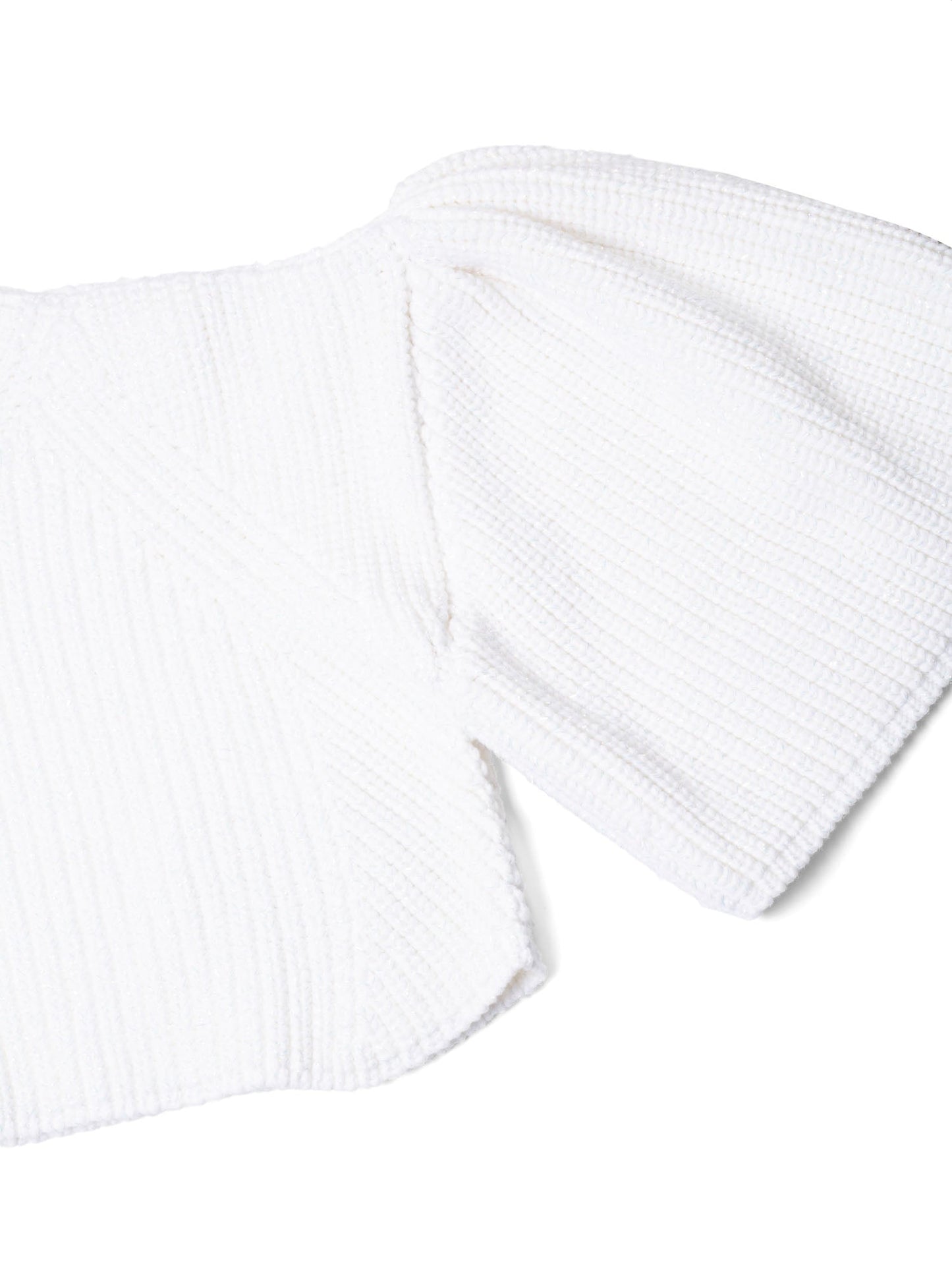Chloe Cotton Balloon Sleeve Knitted Lurex Cropped Sweater White