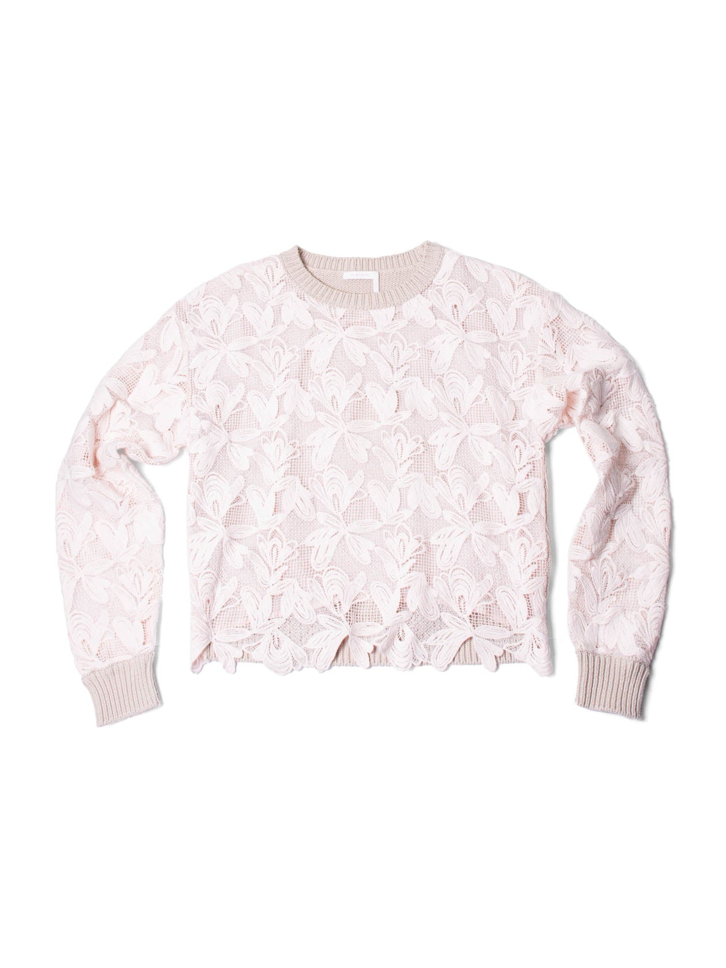 Chloe Cotton Lace Knit Sweater Taupe Pink