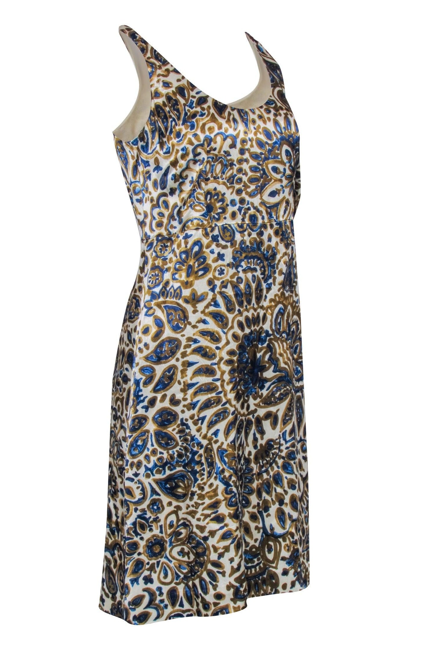 Chloe - Cream, Gold, & Blue Print Sleeveless Dress Sz 6