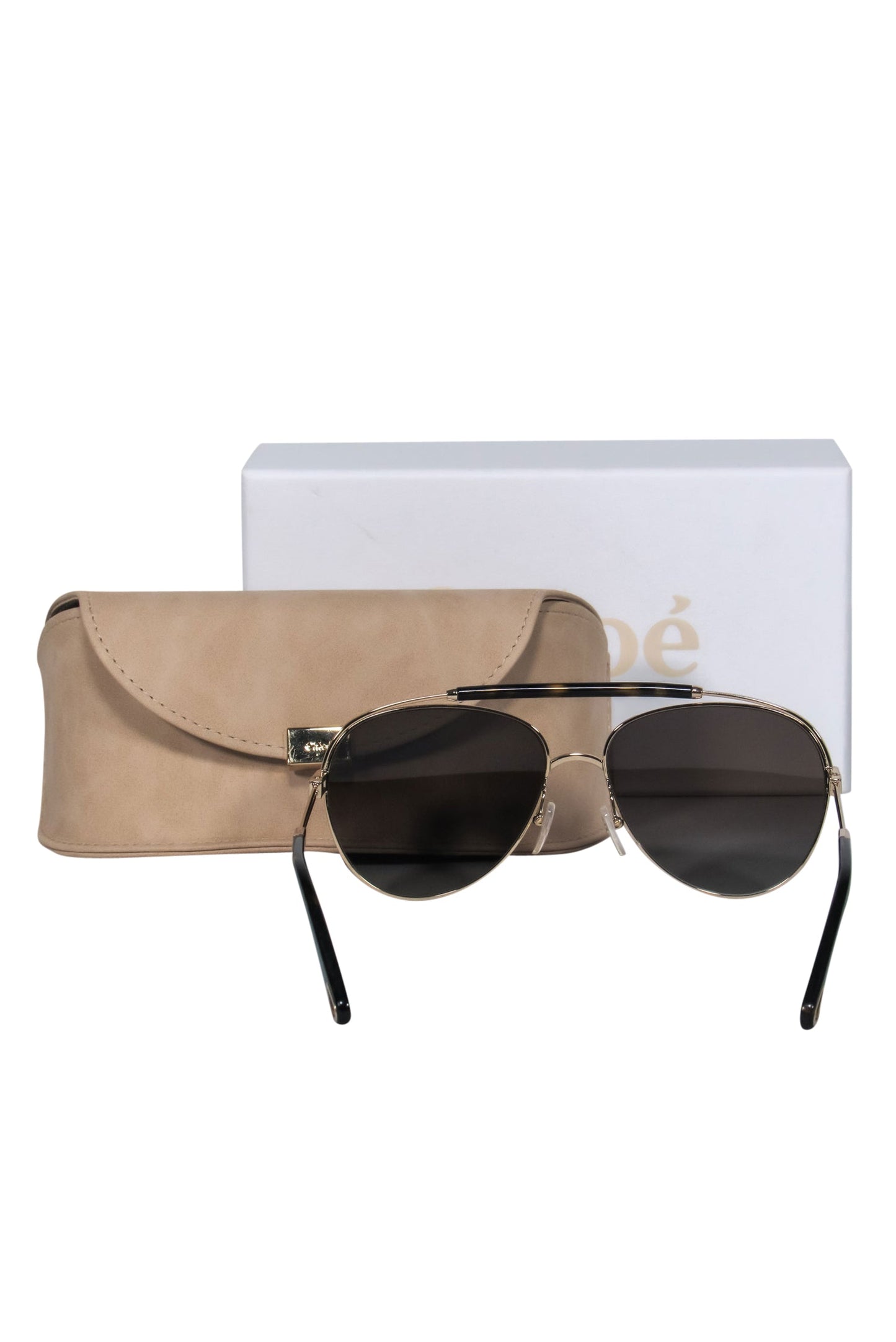 Chloe - Gold & Tortoise Shell Polarized Aviator Sunglasses w/ Brow Bar