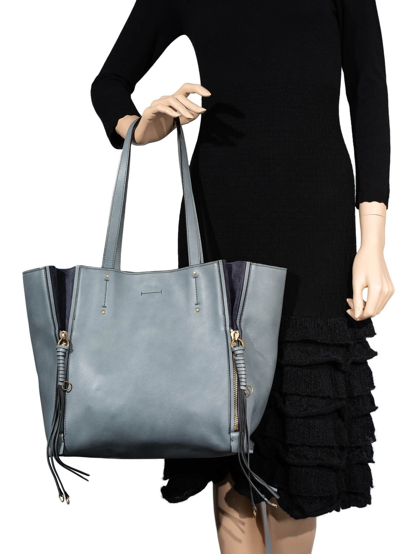 Chloe Leather Tassel Milo Bag Blue