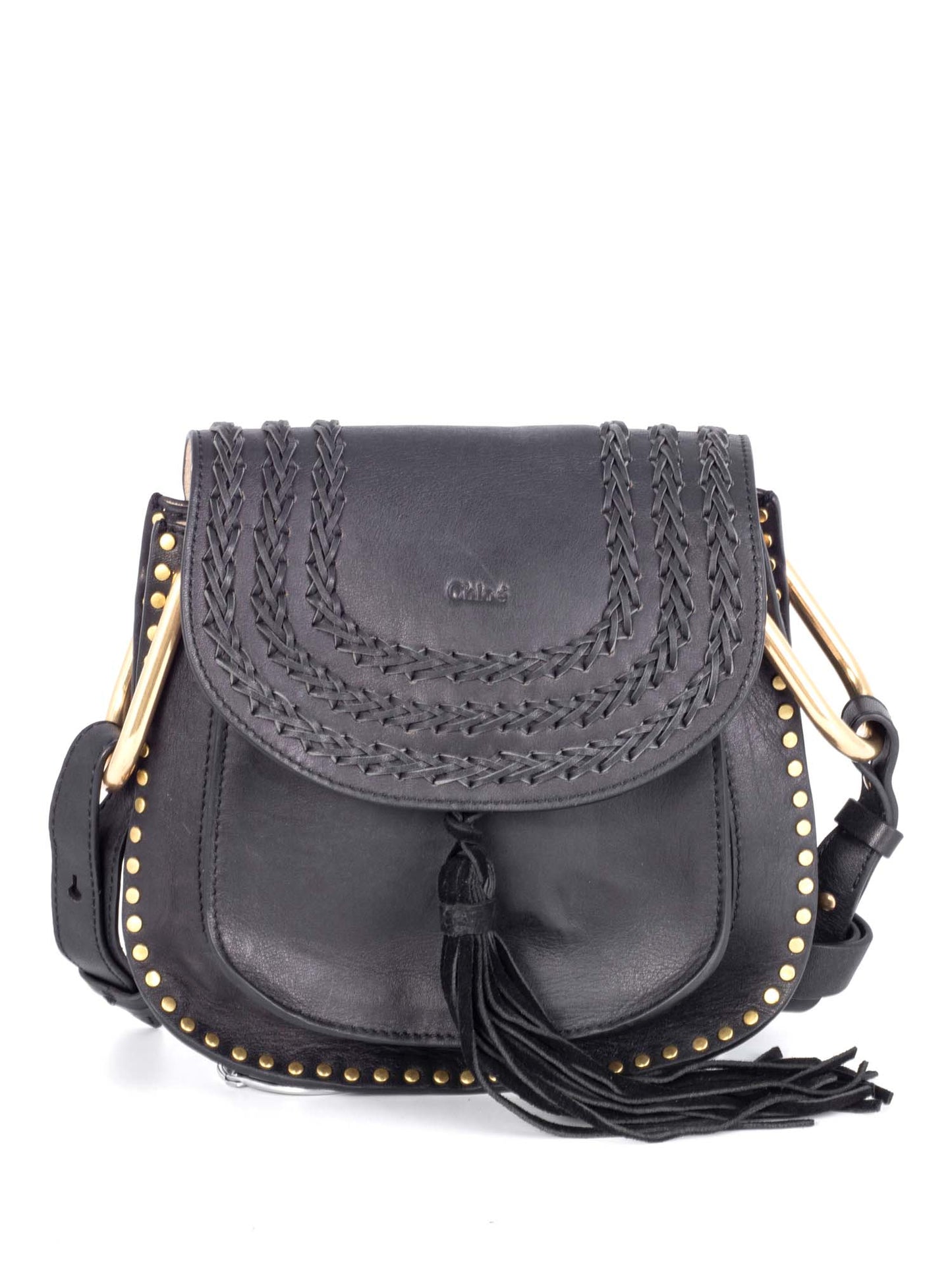 Chloe Leather Tassel Studded Hudson Cross Body Bag Black