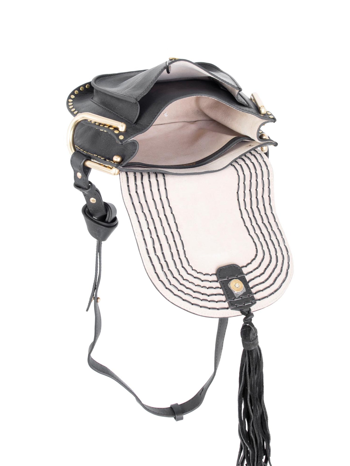 Chloe Leather Tassel Studded Hudson Cross Body Bag Black