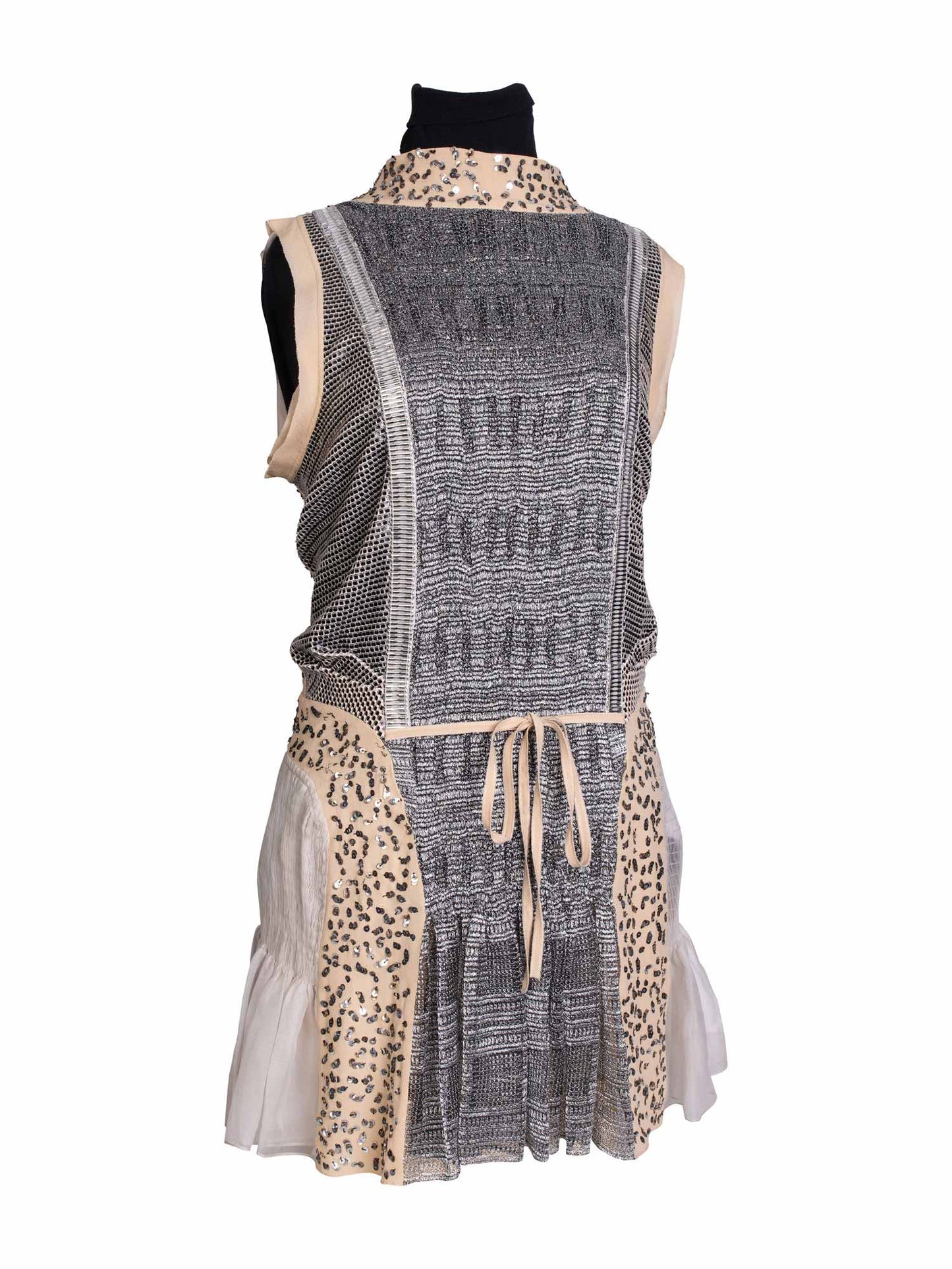 Chloe Runway Sequin Metallic Knit Mini Dress Grey Beige