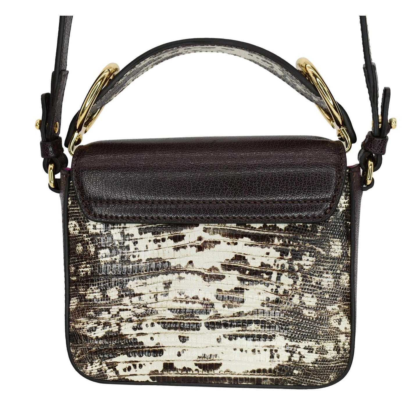 CHLOE Mini C Flap Double Carry Embossed Leather Crossbody Bag Raisin