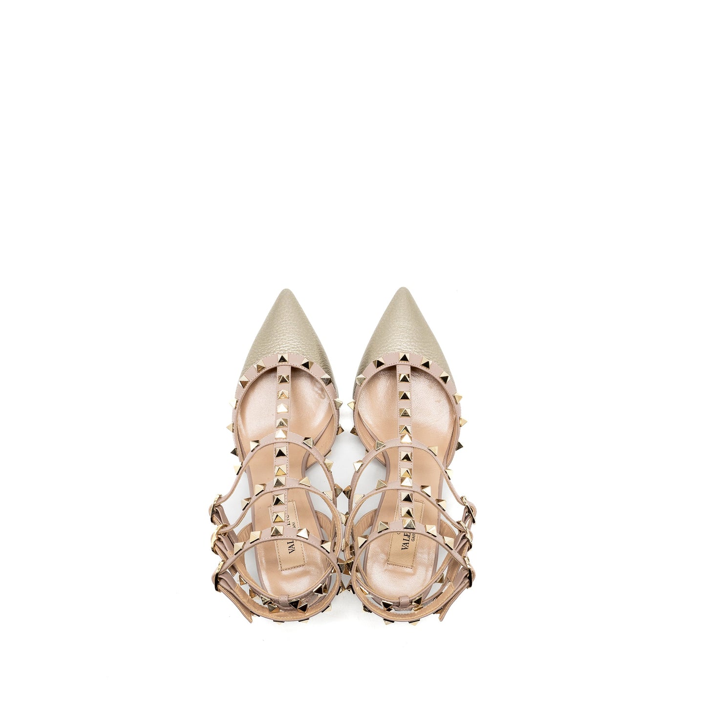 Valentino 36.5 Rockstud caged pump 65mm calfskin gold
