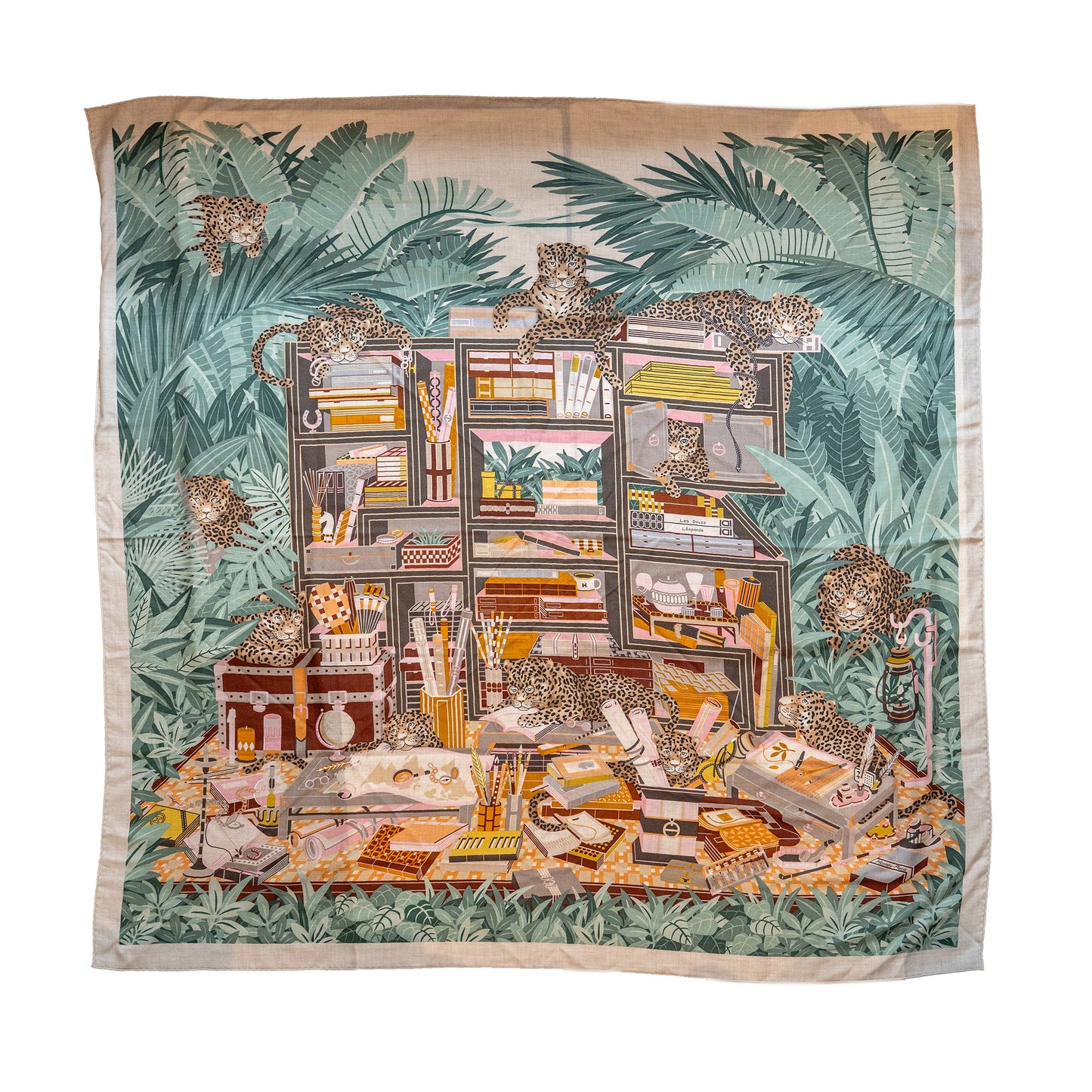 HERMES 140CM CASHMERE AND SILK SHAWL LES DOUSE LEOPARDS