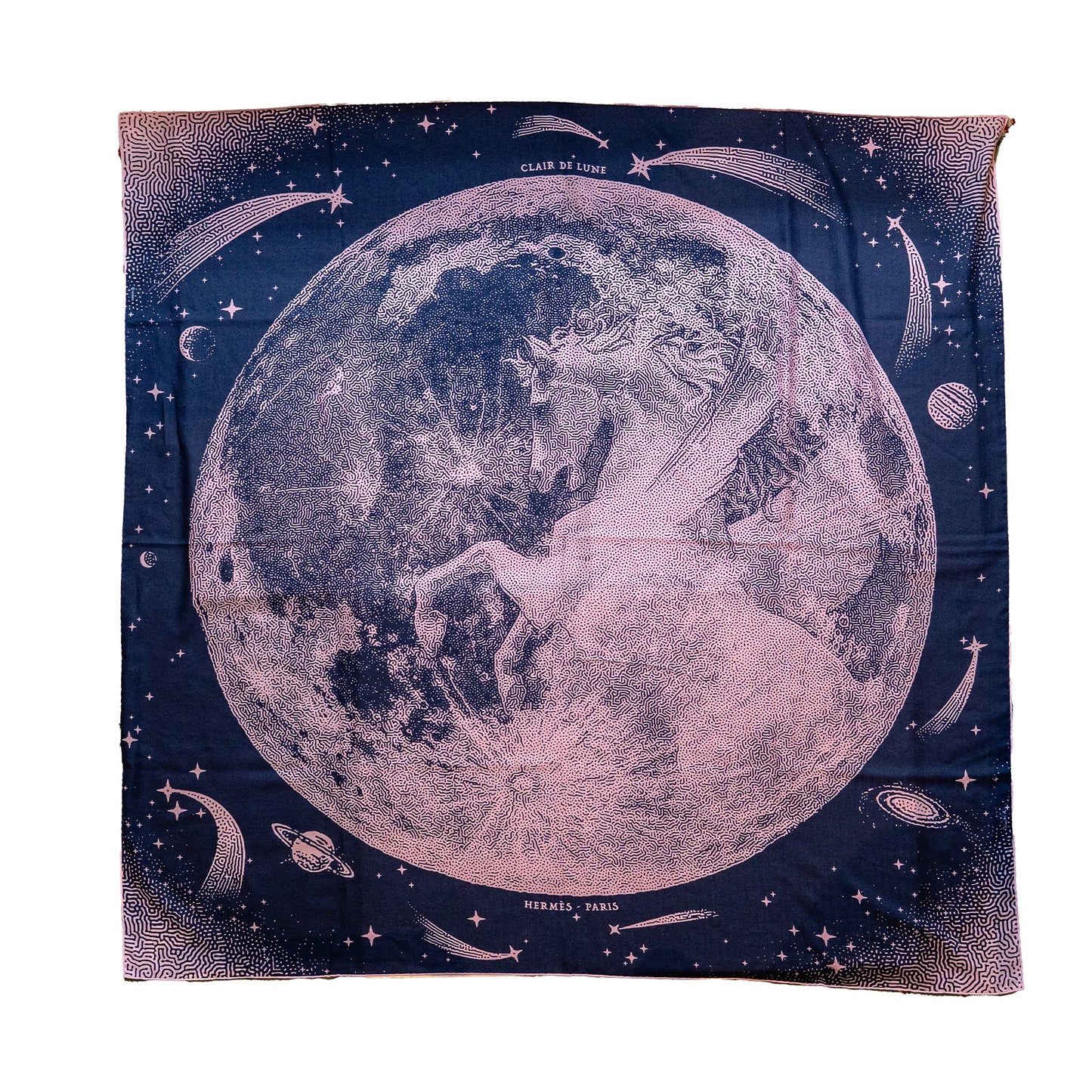 Hermes 140cm Claire De Lune Scarf Cashmere/Silk Marine/Viex Rose