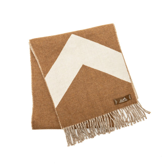 Hermes 30x140 cm Casaque Chevron Muffler Cashmere Brown / White