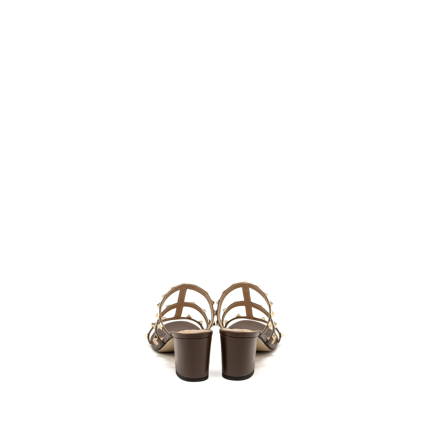 Valentino Size 38.5 Garavani Rockstud Slide Sandals Calfskin Brown