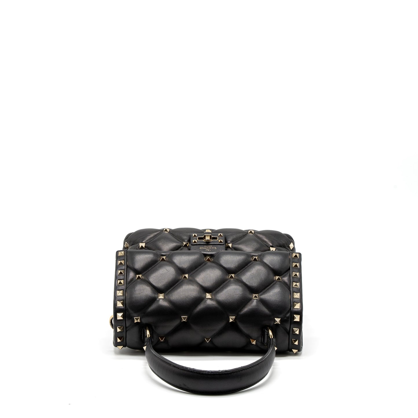Valentino Top Handle Quilted Candystud Flap Bag Lambskin Black LGHW