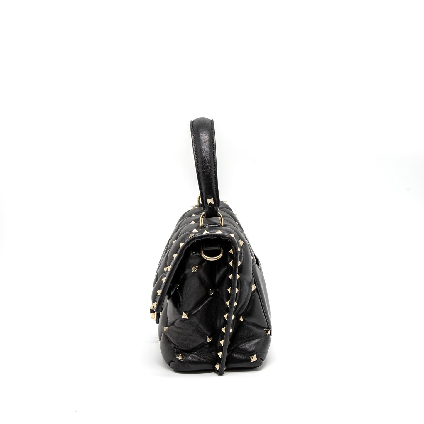 Valentino Top Handle Quilted Candystud Flap Bag Lambskin Black LGHW
