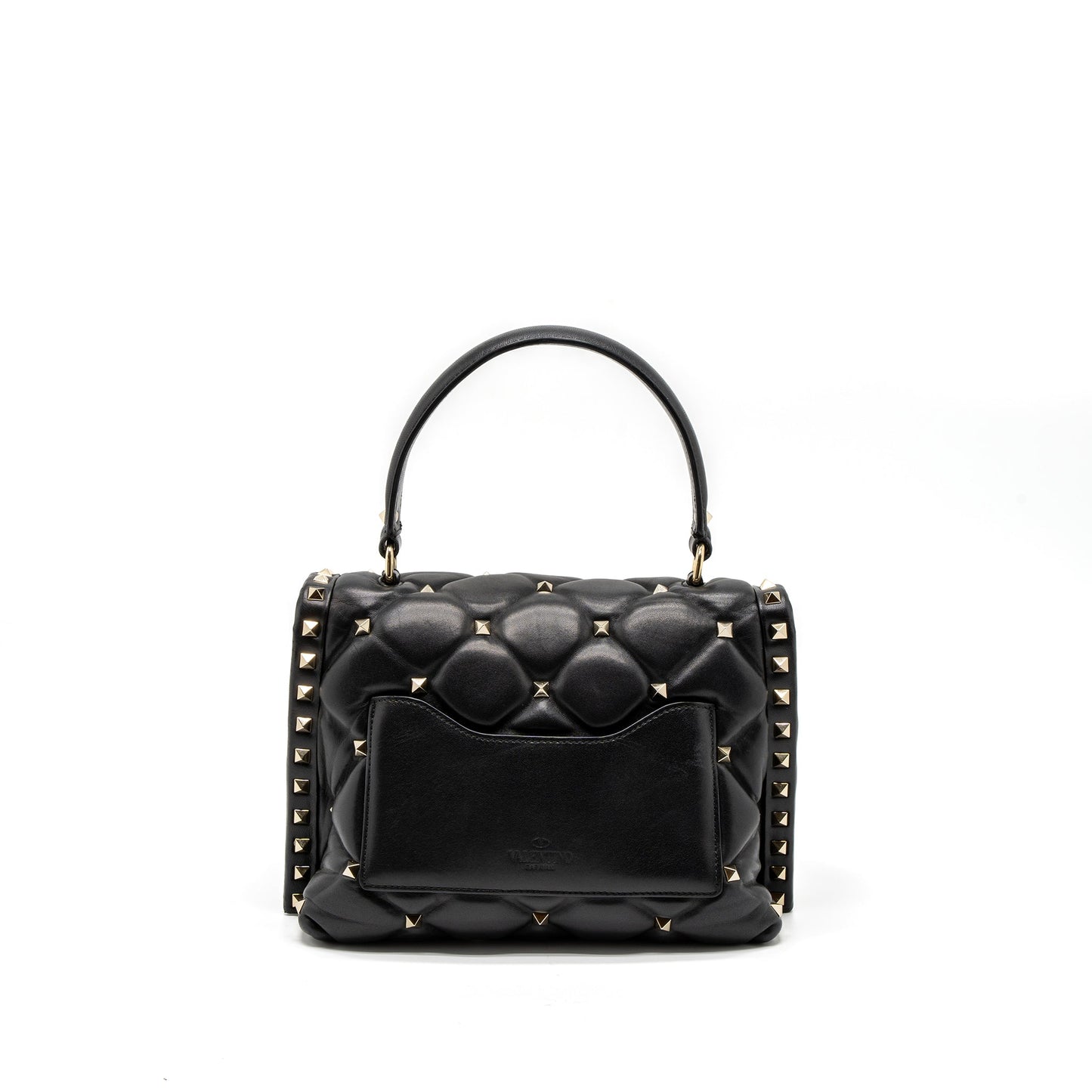 Valentino Top Handle Quilted Candystud Flap Bag Lambskin Black LGHW